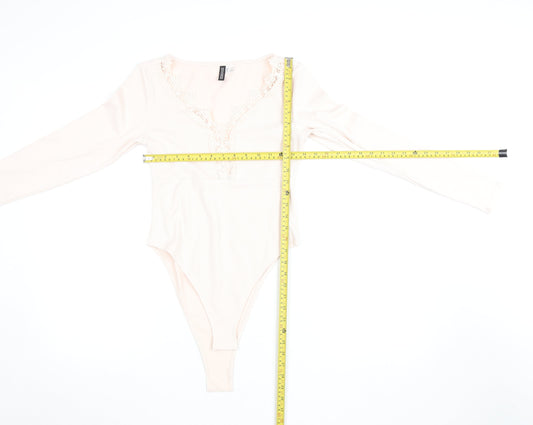 H&M Divided Women Beige Lace Long Sleeve Bodysuit Size L