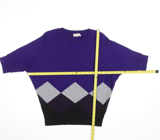 Phase Eight Womens Purple Argyle Knit Short Sleeve Relaxed Jumper XS