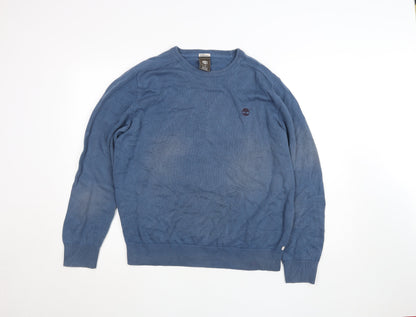 Timberland Men Blue Cotton Crew Neck Pullover Jumper L Regular Fit