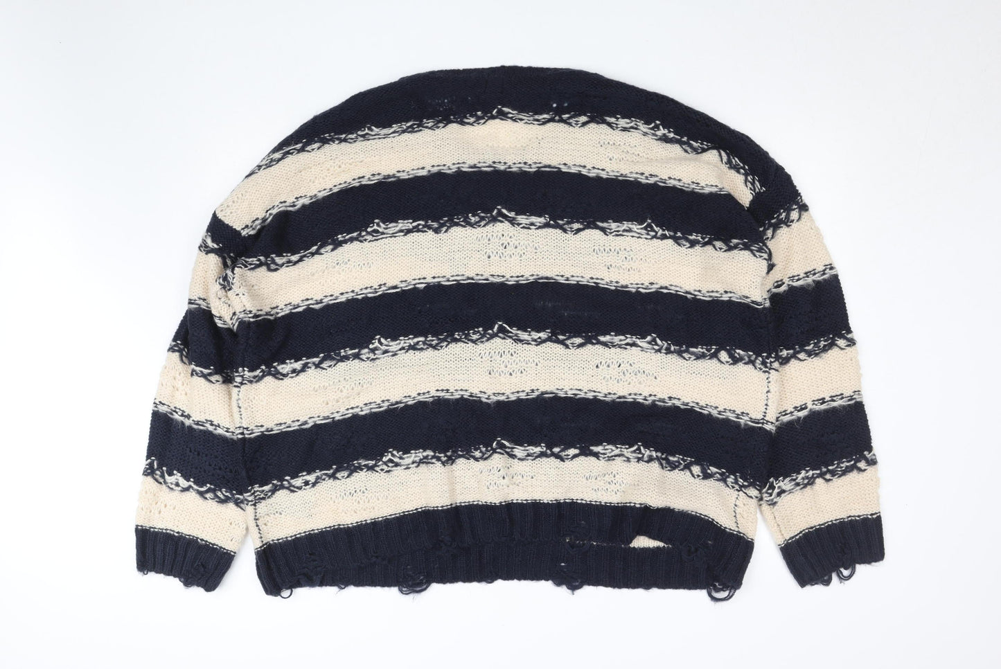 BDG Men Blue Cream Striped Open-Knit Pullover Jumper L