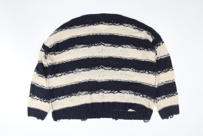 BDG Men Blue Cream Striped Open-Knit Pullover Jumper L