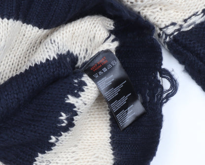 BDG Men Blue Cream Striped Open-Knit Pullover Jumper L