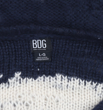 BDG Men Blue Cream Striped Open-Knit Pullover Jumper L