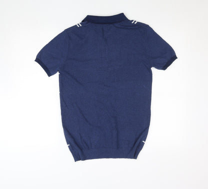 River Island Men's Blue Check Collared Short Sleeve Jumper Size S