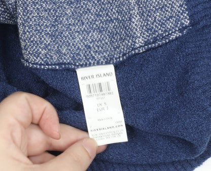 River Island Men's Blue Check Collared Short Sleeve Jumper Size S