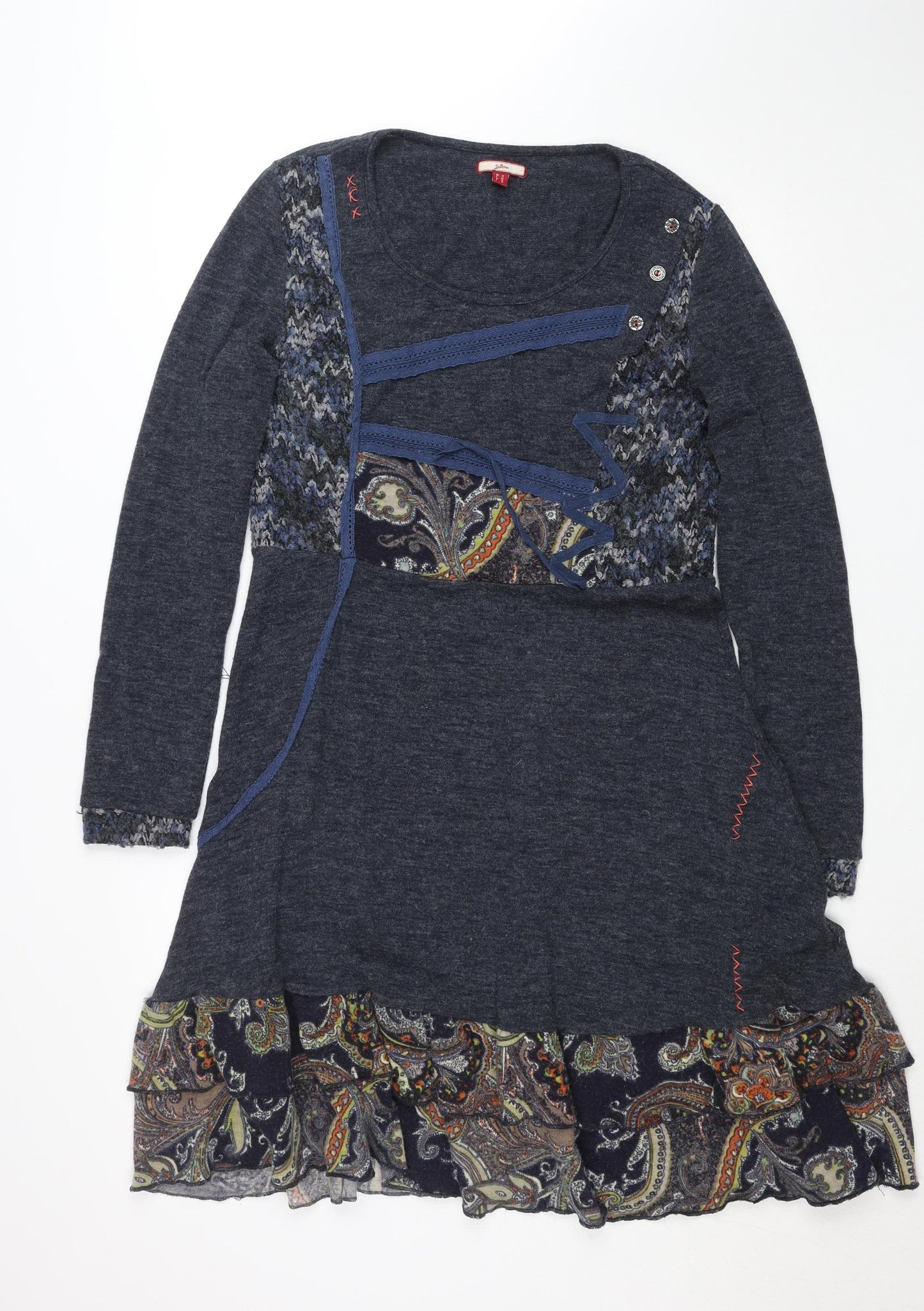 Desigual Women Blue Paisley Knee Length A-Line Dress M