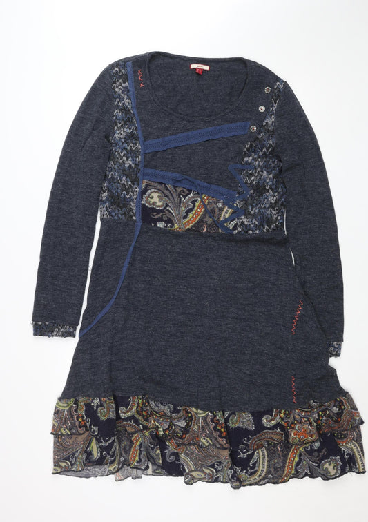 Desigual Women Blue Paisley Knee Length A-Line Dress M