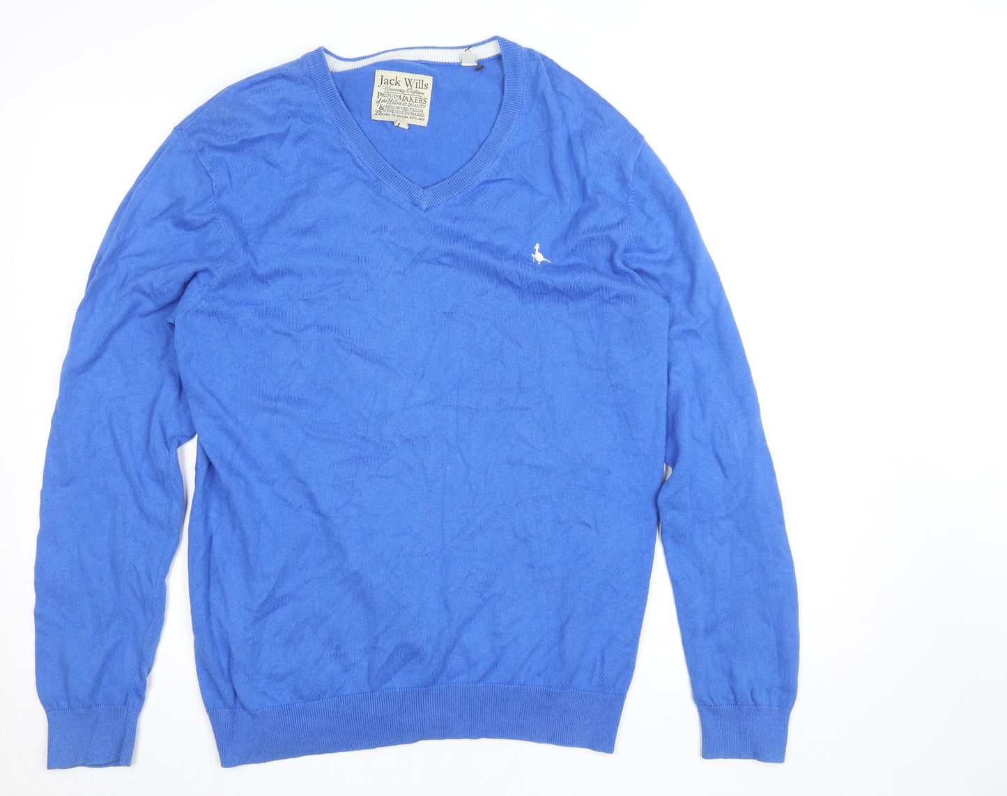 Jack Wills Men's Blue XL V-Neck Cotton Silk Cashmere Jumper
