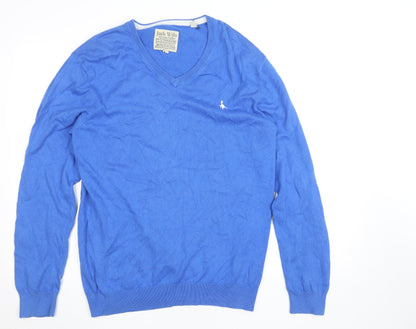 Jack Wills Men's Blue XL V-Neck Cotton Silk Cashmere Jumper