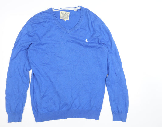 Jack Wills Men's Blue XL V-Neck Cotton Silk Cashmere Jumper