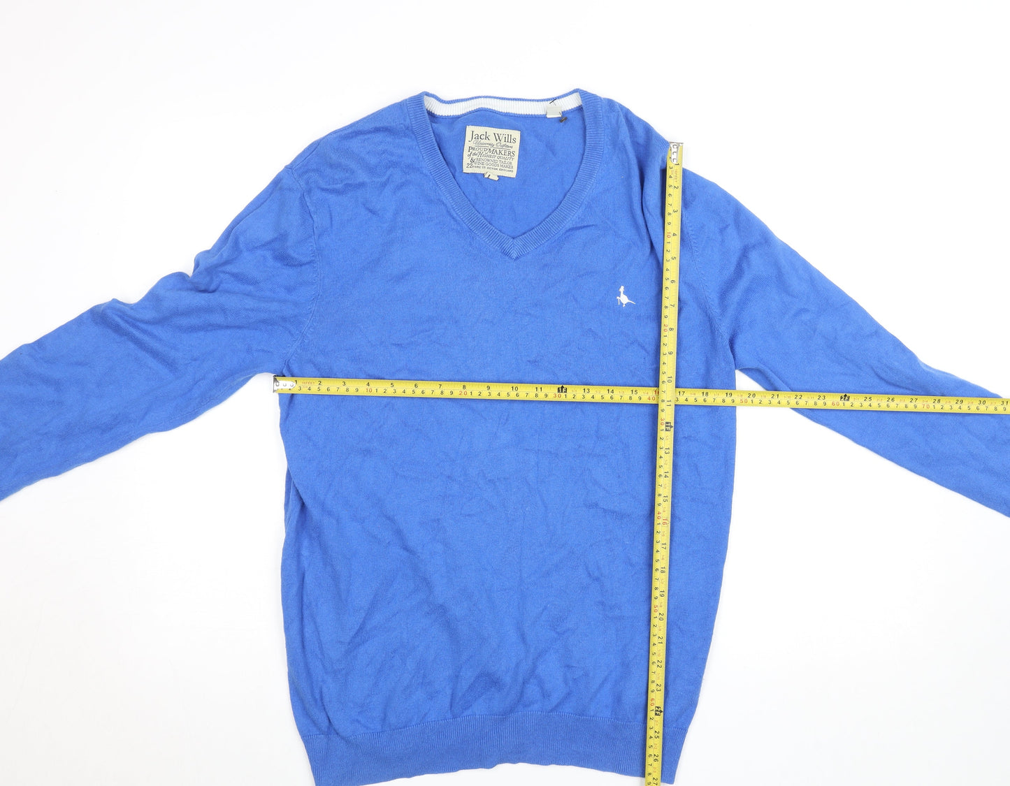 Jack Wills Men's Blue XL V-Neck Cotton Silk Cashmere Jumper