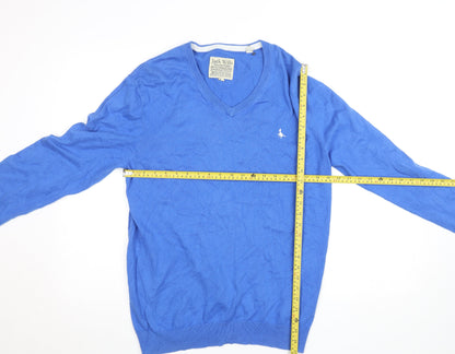 Jack Wills Men's Blue XL V-Neck Cotton Silk Cashmere Jumper