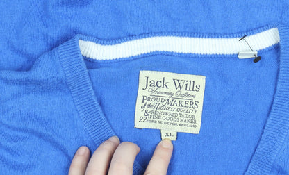 Jack Wills Men's Blue XL V-Neck Cotton Silk Cashmere Jumper