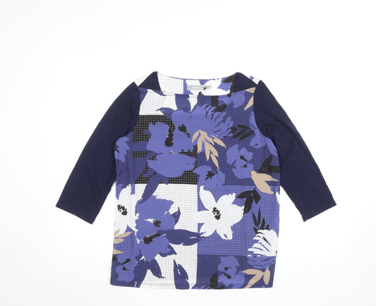 Fransa Womens Blue Floral 3/4 Sleeve Viscose T-Shirt Size S