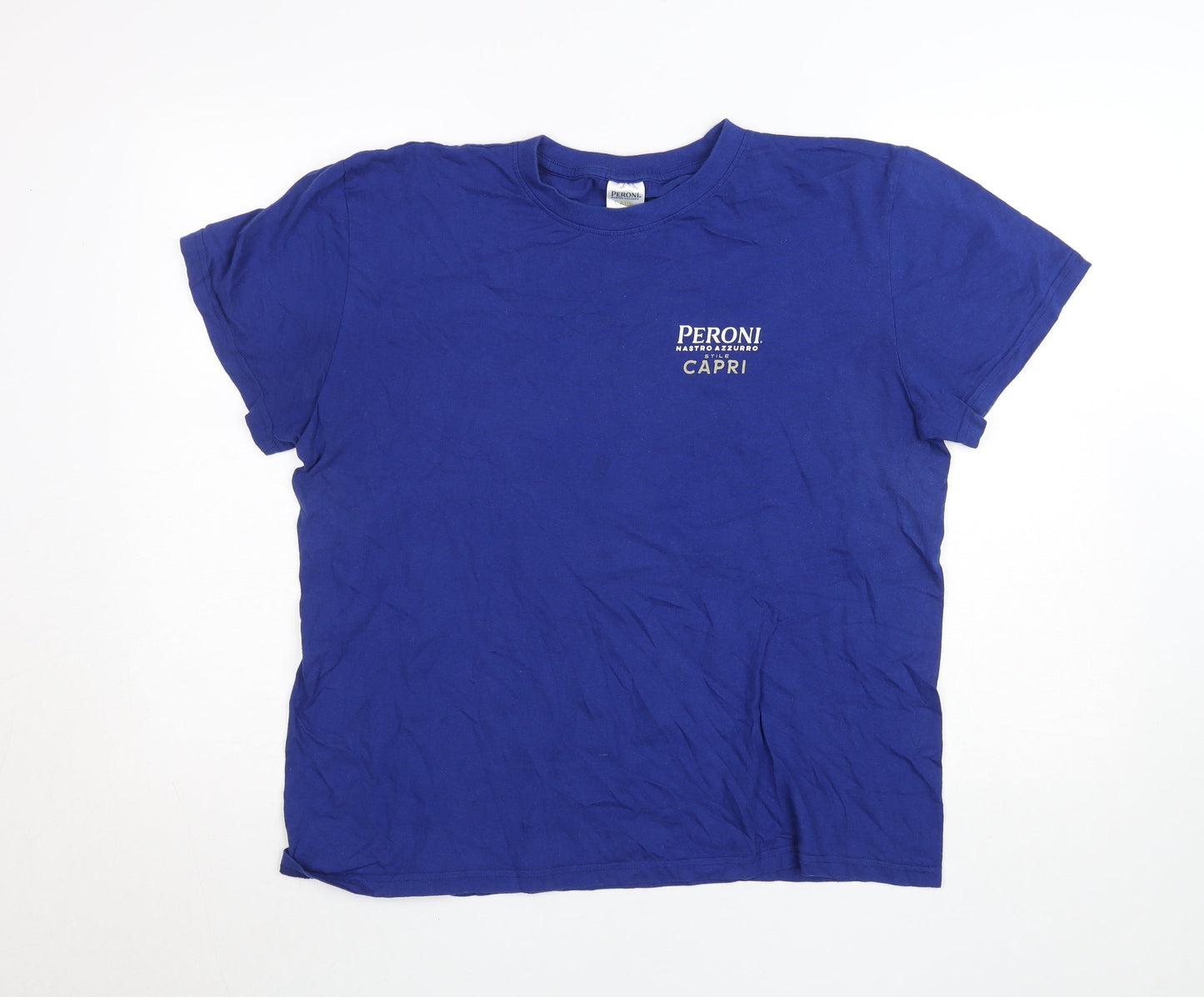 Unisex Adults UK Size L Peroni Blue Basic T-Shirt