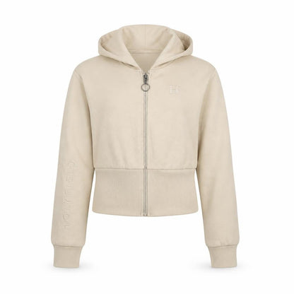 Front view of Holyfield girls’ beige full zip hoodie sweatshirt 10-12 years