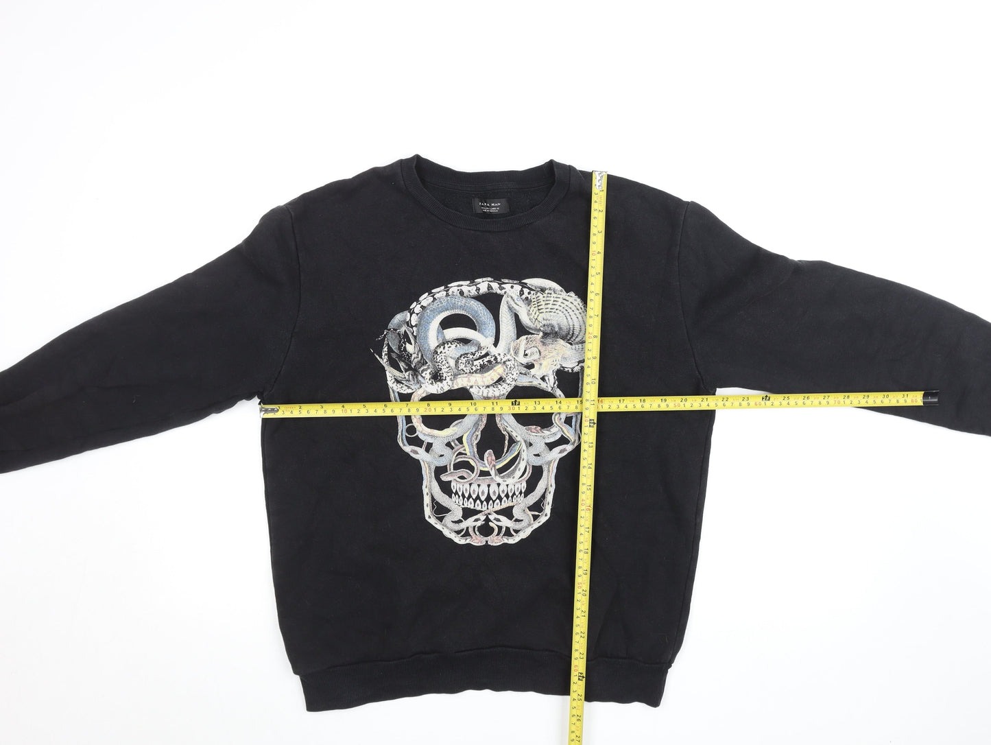Zara Man Black Skull Graphic Sweatshirt Men’s L Pullover Crew Neck