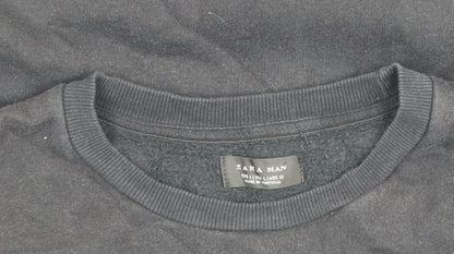 Zara Man Black Skull Graphic Sweatshirt Men’s L Pullover Crew Neck