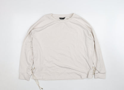 F&F Women Beige Long Sleeve Drawstring Pullover Sweatshirt Size 14