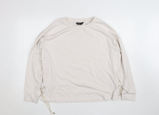 F&F Women Beige Long Sleeve Drawstring Pullover Sweatshirt Size 14