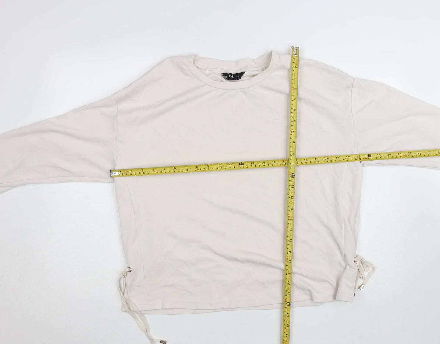 F&F Women Beige Long Sleeve Drawstring Pullover Sweatshirt Size 14