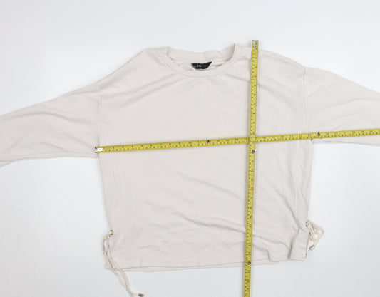 F&F Women Beige Long Sleeve Drawstring Pullover Sweatshirt Size 14