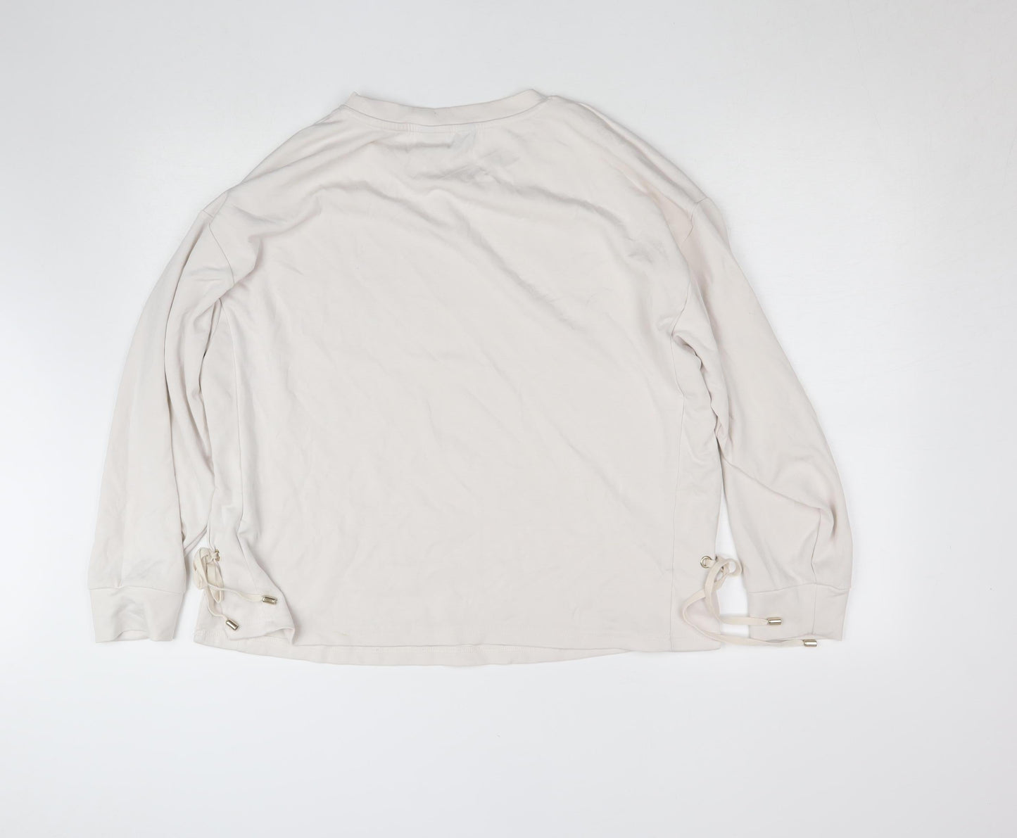 F&F Women Beige Long Sleeve Drawstring Pullover Sweatshirt Size 14