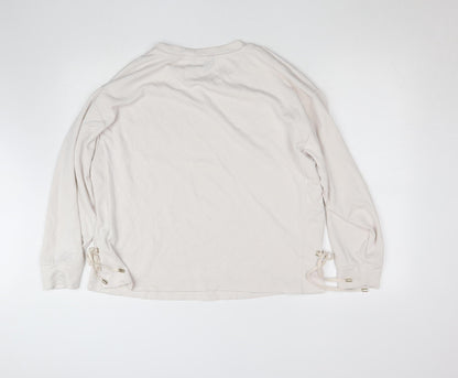 F&F Women Beige Long Sleeve Drawstring Pullover Sweatshirt Size 14