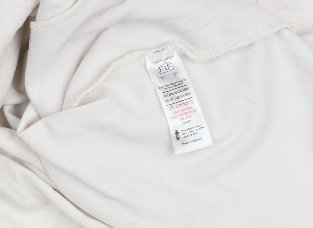 F&F Women Beige Long Sleeve Drawstring Pullover Sweatshirt Size 14