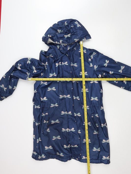 Cotton Traders Women’s Blue Hooded Floral Rain Coat Size 12 Lined Waterproof