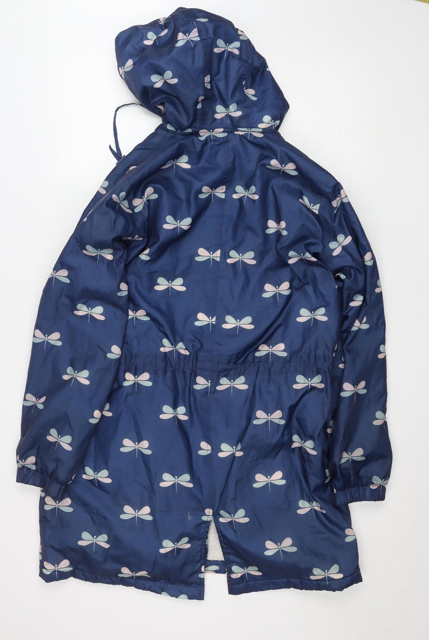 Cotton Traders Women’s Blue Hooded Floral Rain Coat Size 12 Lined Waterproof