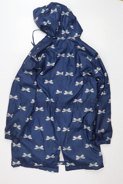 Cotton Traders Women’s Blue Hooded Floral Rain Coat Size 12 Lined Waterproof