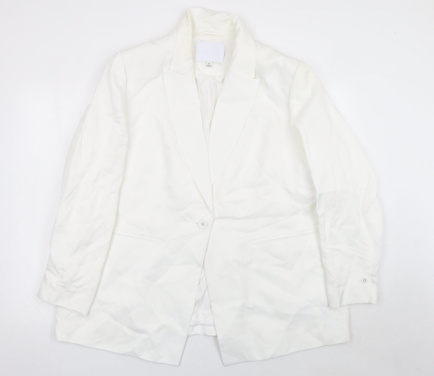 Marks and Spencer Women White Linen Blend Blazer Size 22 Single Breasted