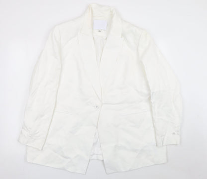 Marks and Spencer Women White Linen Blend Blazer Size 22 Single Breasted