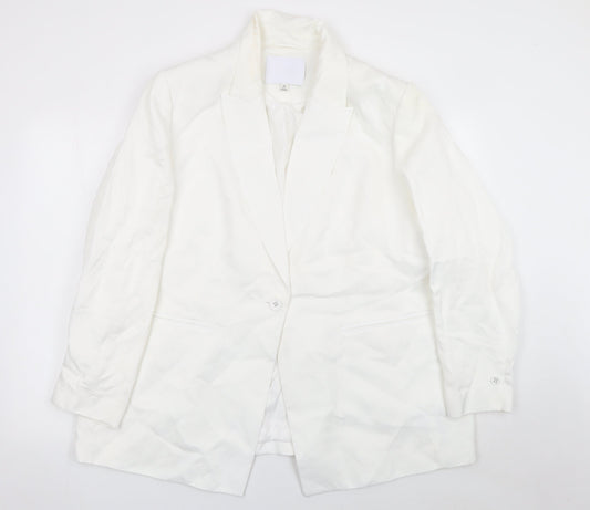 Marks and Spencer Women White Linen Blend Blazer Size 22 Single Breasted