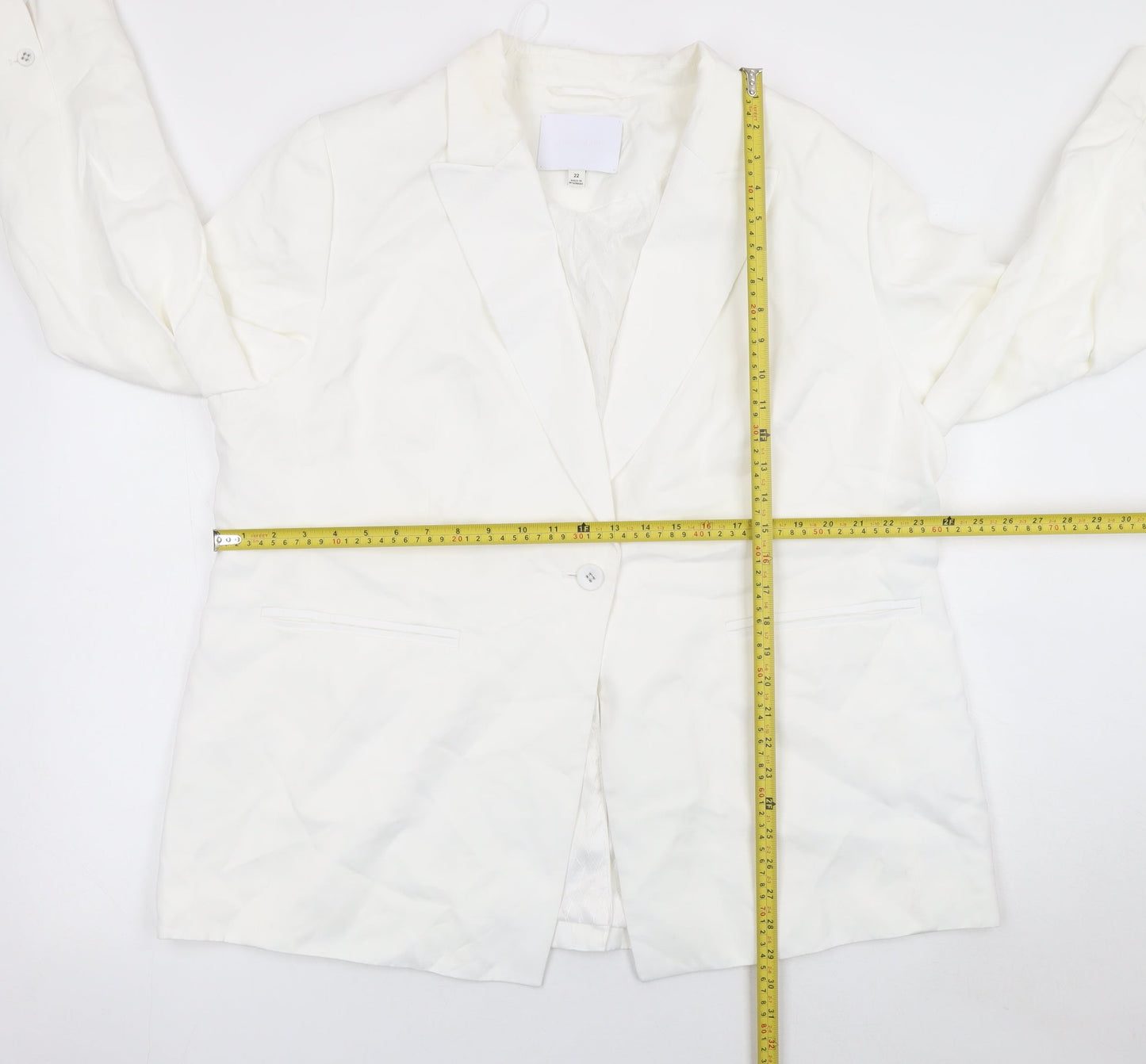 Marks and Spencer Women White Linen Blend Blazer Size 22 Single Breasted