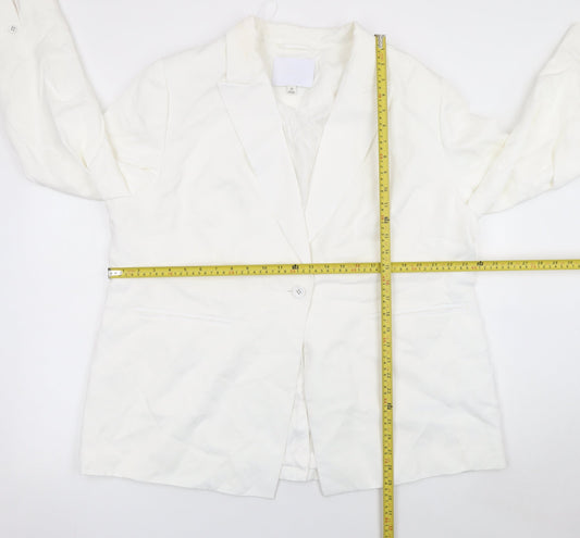 Marks and Spencer Women White Linen Blend Blazer Size 22 Single Breasted