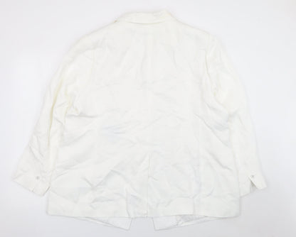 Marks and Spencer Women White Linen Blend Blazer Size 22 Single Breasted