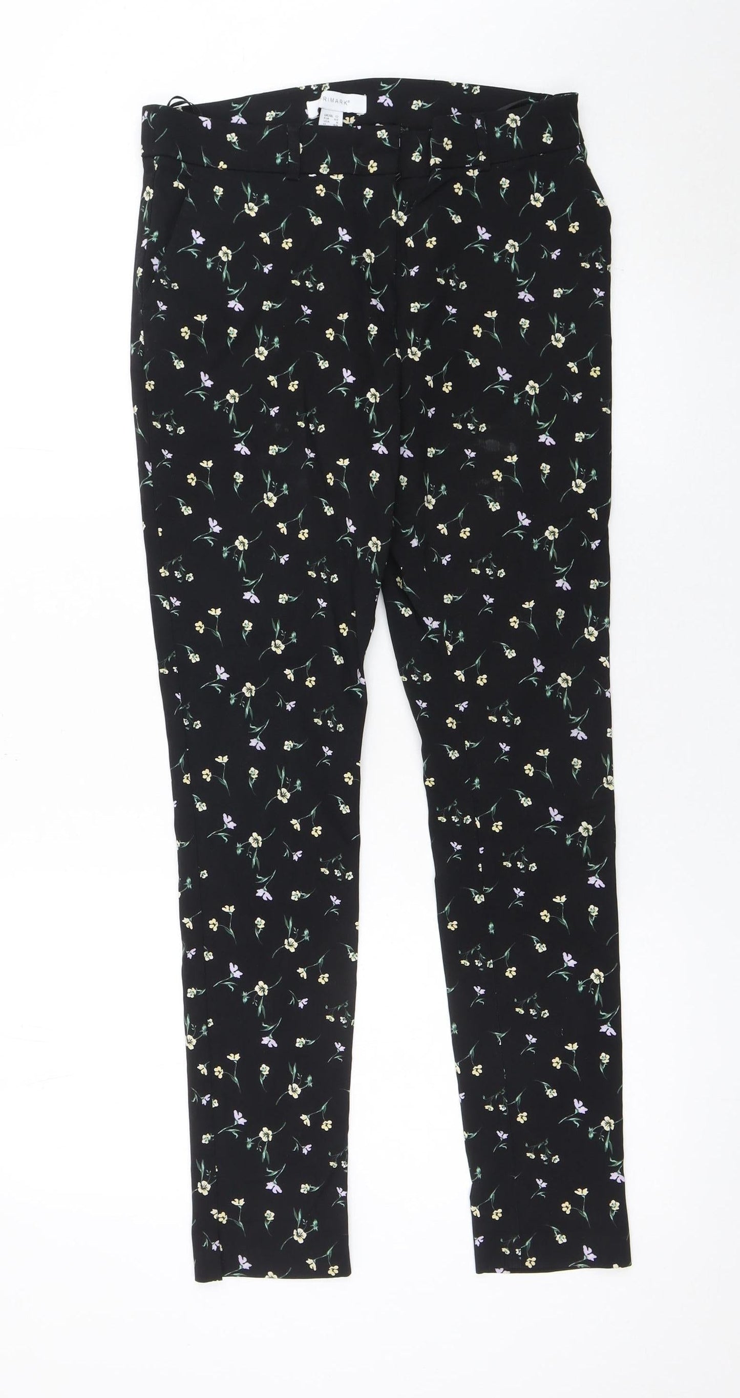 Primark Womens Black Floral Slim Fit Stretch Trousers Size 12
