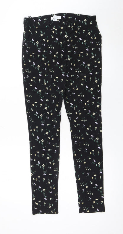 Primark Womens Black Floral Slim Fit Stretch Trousers Size 12