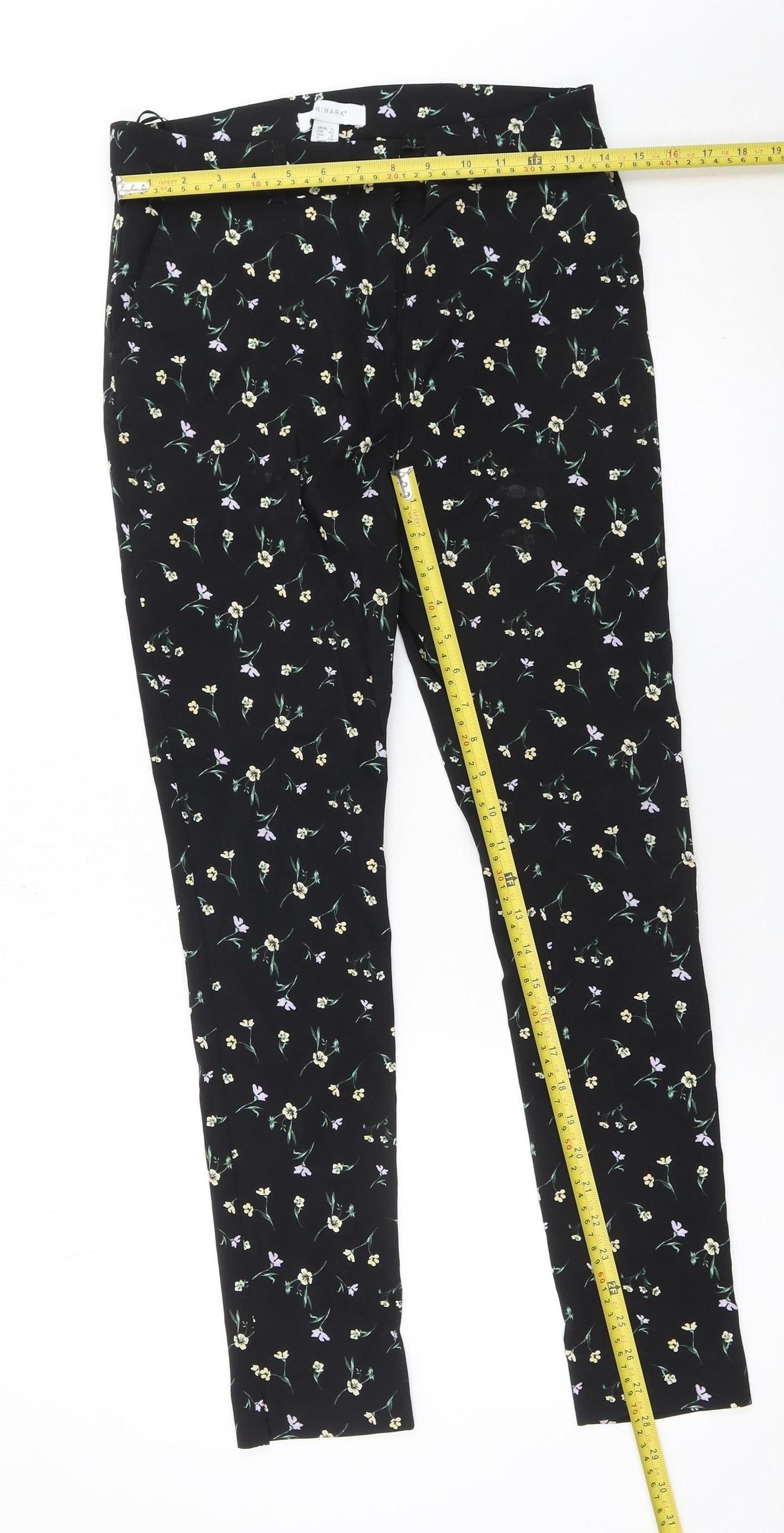 Primark Womens Black Floral Slim Fit Stretch Trousers Size 12