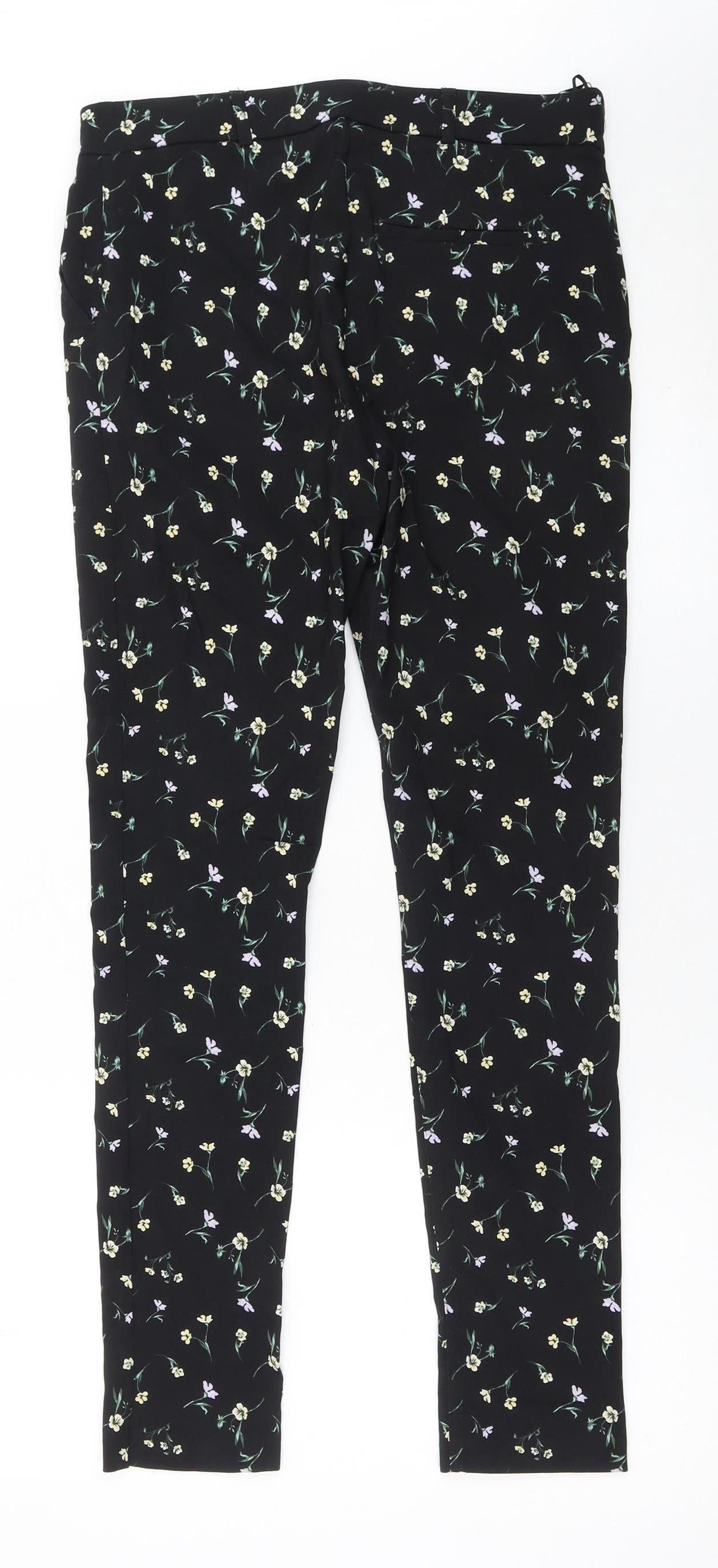 Primark Womens Black Floral Slim Fit Stretch Trousers Size 12