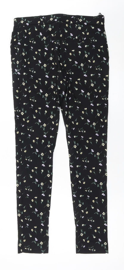Primark Womens Black Floral Slim Fit Stretch Trousers Size 12