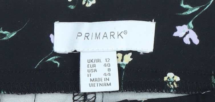 Primark Womens Black Floral Slim Fit Stretch Trousers Size 12
