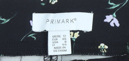 Primark Womens Black Floral Slim Fit Stretch Trousers Size 12