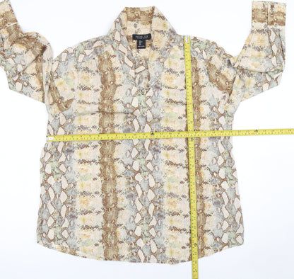 Rachel Zoe Women's Brown Animal Print Long Sleeve Blouse Size L