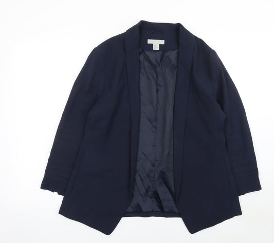 H&M Women Navy Blue Regular Fit Single-Breasted Blazer UK 14