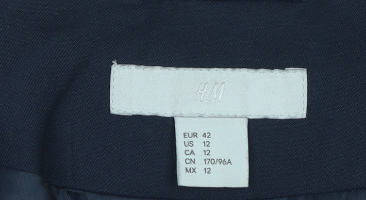 H&M Women Navy Blue Regular Fit Single-Breasted Blazer UK 14