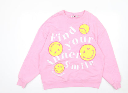 Womens UK Size 2XS SmileyWorld Pink Pullover Sweatshirt