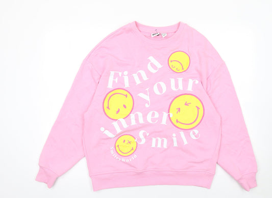 Womens UK Size 2XS SmileyWorld Pink Pullover Sweatshirt